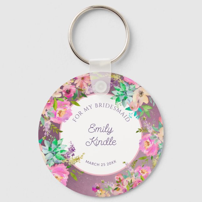 Burnished Lavender English Garden Bridal Shower Keychain (Front)