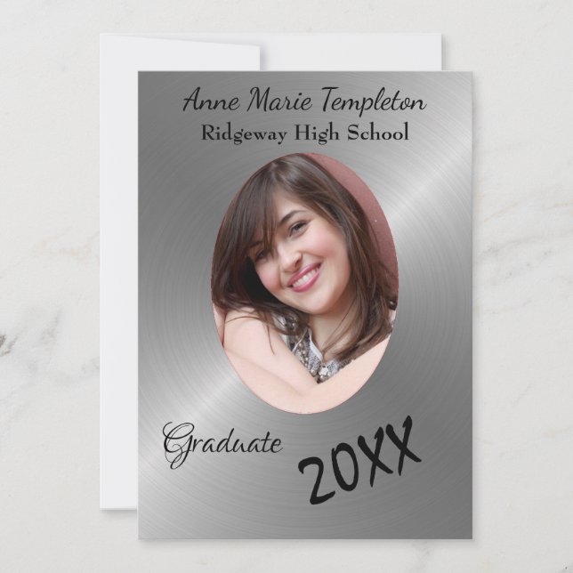 Burnished Silver Photo Graduation Party Invitation (Front)
