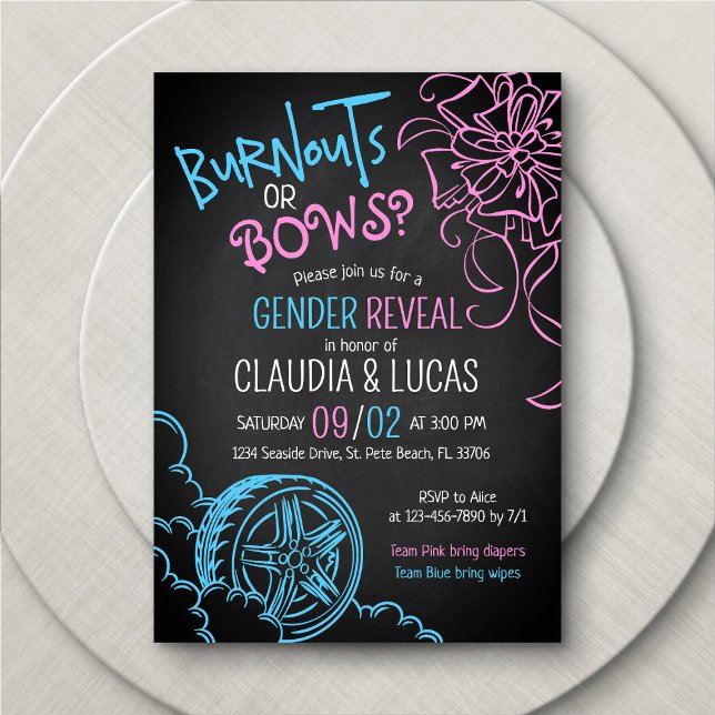 Burnouts Bows Gender Reveal Invitation (Creator Uploaded)