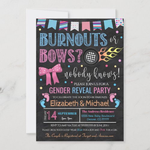 Burnouts or Bows Gender Reveal Invitation