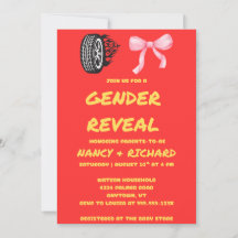 Burnouts or Bows Gender Reveal Party Invitation