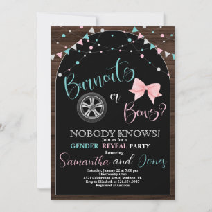 Burnouts or Bows Gender Reveal Party Invitation