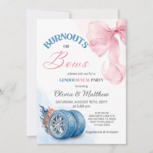 Burnouts or bows Gender Reveal Party Invitation