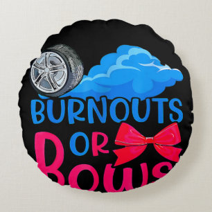Burnouts or Bows Gender Reveal party mom or dad Round Pillow