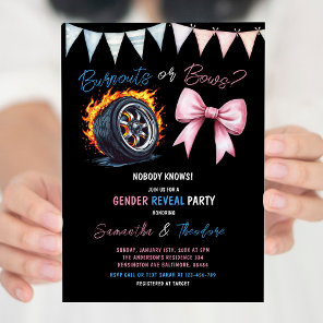 Burnouts or Bows Girl or Boy Gender Reveal Party Invitation
