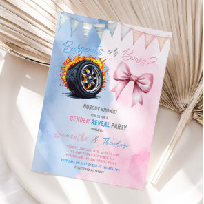 Burnouts or Bows Pink Blue Gender Reveal Party Invitation