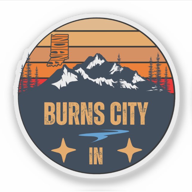 Burns City, Indiana Sticker (Front)