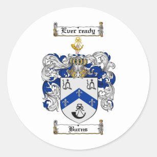 BURNS FAMILY CREST -  BURNS COAT OF ARMS CLASSIC ROUND STICKER