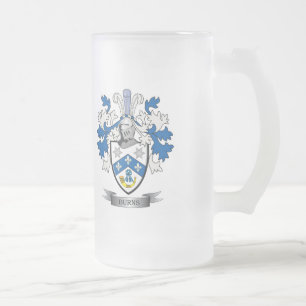 Burns Family Crest Coat of Arms Frosted Glass Beer Mug
