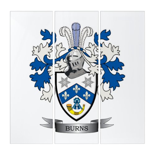 Burns Family Crest Coat of Arms Triptych