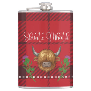 Burns Night Slàinte Mhath Highland Cow Tartan Flask
