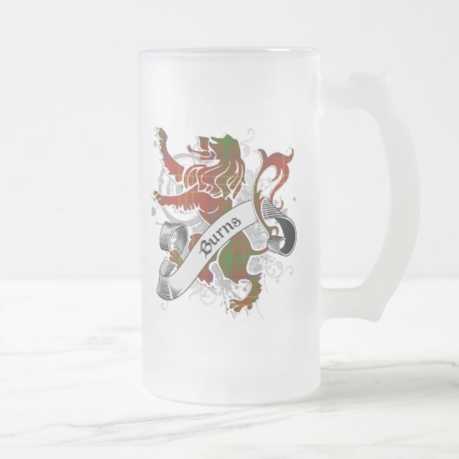 Burns Tartan Lion Frosted Glass Beer Mug (Right)