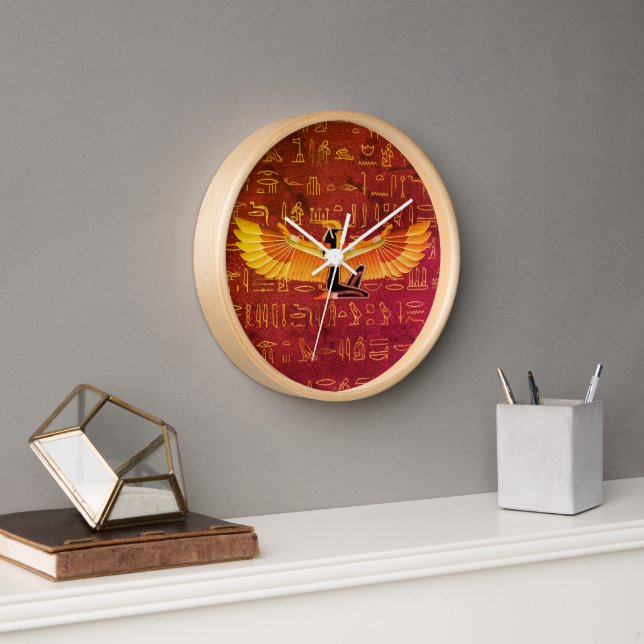 Burnt Amber Egyptian Princess Hieroglyphs Clock (Office)