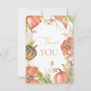 Burnt Autumn Pumpkin Fall Floral Baby Shower Thank You Card