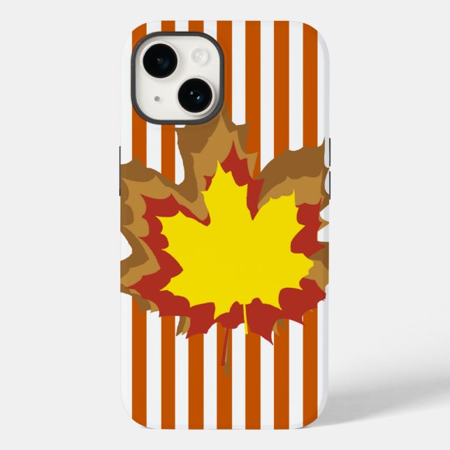 Burnt Autumnal Stripes with Leaves Case-Mate iPhone Case (Back)