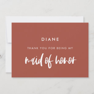 Burnt brick Maid of honor thank you text card