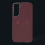 Burnt Burgundy with Name or Monogram Set Samsung Galaxy S22  Case<br><div class="desc">This phone case features a pale name,  monogram set or initials in a flowy scripted style font on a burnt burgundy background.</div>