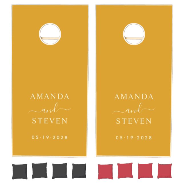 Burnt Buttercup Couple Names with Wedding Date Cornhole Set (Set)
