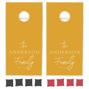 Burnt Buttercup Hand Written Family Name Cornhole Set