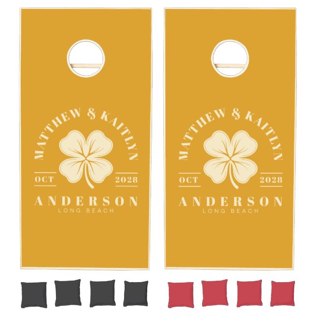 Burnt Buttercup Irish Lucky Clover Wedding Crest Cornhole Set (Set)