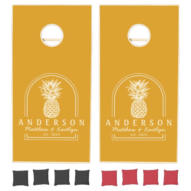 Burnt Buttercup Pineapple Wedding Arch & Name Cornhole Set (Set)