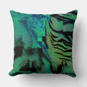 Burnt chromed green mosaic drawing lightly carved throw pillow