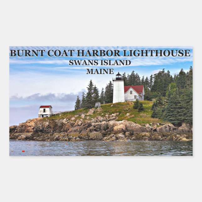 Burnt Coat Harbor Lighthouse, Swans Island Maine Rectangular Sticker (Front)