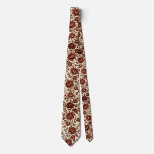 Burnt Copper Peony & Rose Wedding Floral Neck Tie