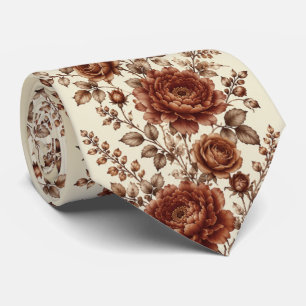 Burnt Copper Peony & Rose Wedding Floral Neck Tie