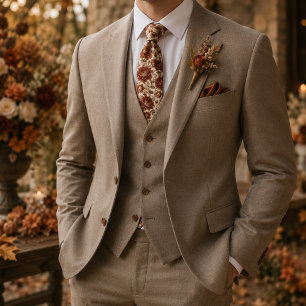 Burnt Copper Peony & Rose Wedding Floral Neck Tie