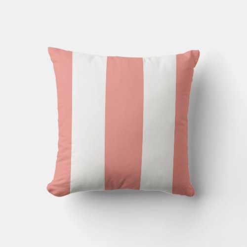 Burnt Coral and White Vertical Awning Stripes Outdoor Pillow