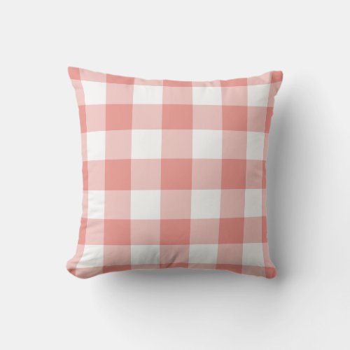 Burnt Coral Gingham Check Plaid Pattern Outdoor Pillow