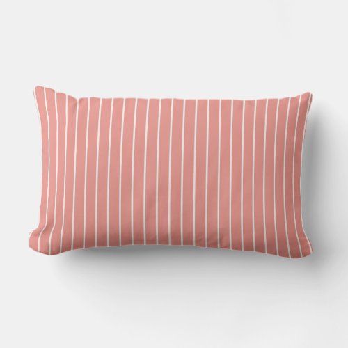 Burnt Coral White Summer Stripes Outdoor Lumbar Pillow