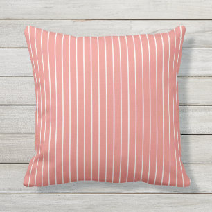Burnt Coral White Summer Stripes Outdoor Pillow