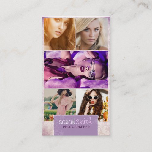 Customizable Burnt Edges Five Picture Business Card : Lilac