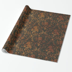 Burnt Gold Steampunk Goth Damask Wrapping Paper