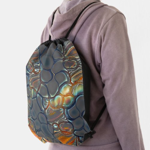 Burnt gray cells with stained to soft gold light   drawstring bag