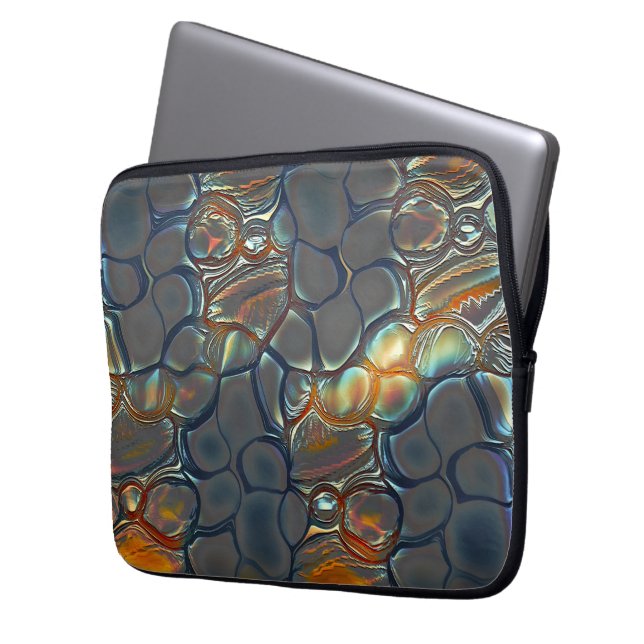 Burnt gray cells with stained to soft gold light   laptop sleeve (Front Left)