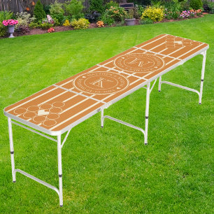 Burnt Honey Striping Wedding Monogram Heart Beer Pong Table
