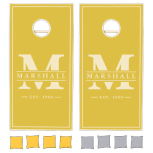 Burnt Lemon Name & Initial Overlay Cornhole Set