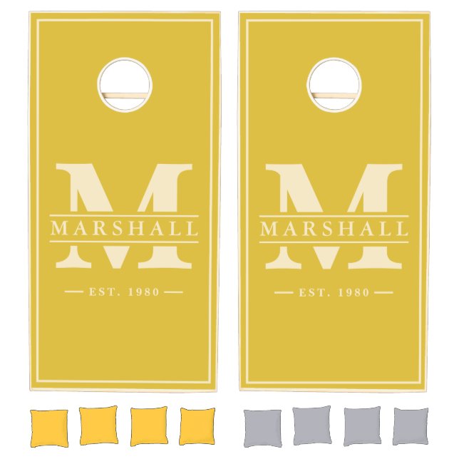 Burnt Lemon Name & Initial Overlay Cornhole Set (Set)