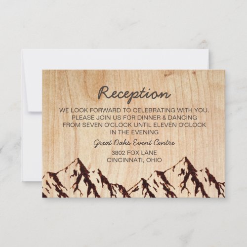 Burnt Mountain in Wood Wedding Reception Card