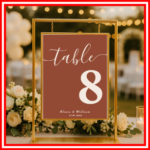 Burnt Orang Boho Wildflowers Wedding Table Number  Poster