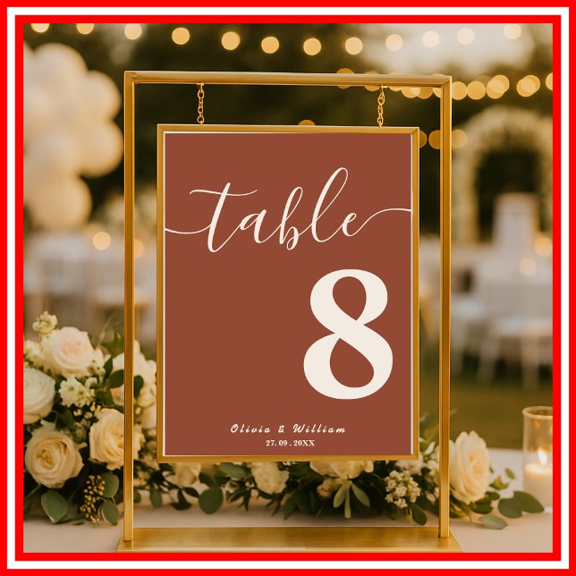 Burnt Orang Boho Wildflowers Wedding Table Number  Poster (Creator Uploaded)