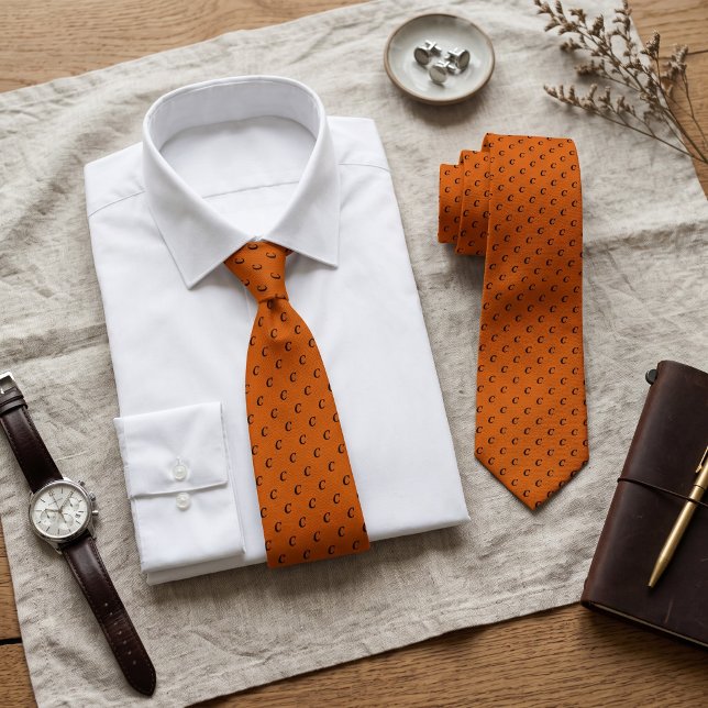 Burnt Orang Custom Monogram Initial Letter Repeat  Neck Tie (Burnt Orang Custom Monogram Initial Letter Repeat Neck Tie)