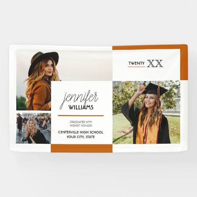 Burnt Orange 3 Photo Graduation Banner (Horizontal)