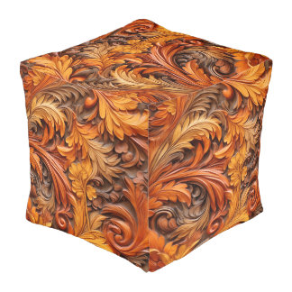 Burnt orange 3d cubed ottoman pouf