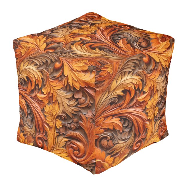 Burnt orange 3d cubed ottoman pouf (Angled Back)
