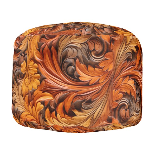 Burnt orange 3d round ottoman pouf (Left)
