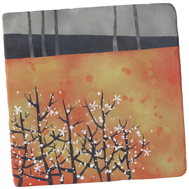 Burnt Orange Abstract Landscape Art Trivet (Orange landscape abstract art trivet)
